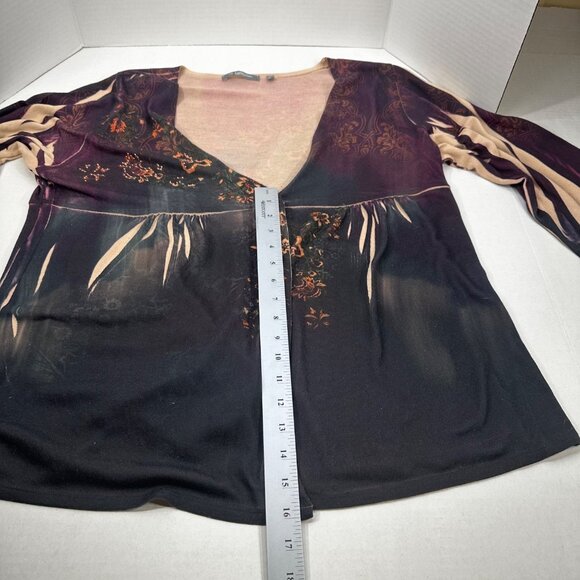 NY Collection Women's Sz 1X One Button Over Shirt 3/4 Sleeve Brown Preowned Snag - Picture 12 of 14